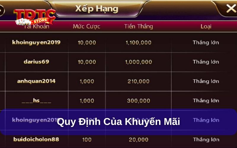 Bảng xếp hạng Thiên Đường Trò Chơi vinh danh người giỏi 3 Quy định ưu đãi TDTC