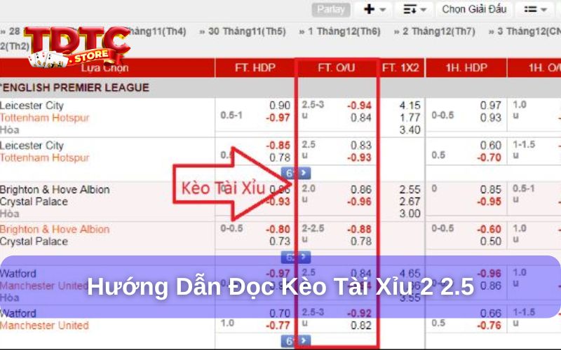 Kèo tài xỉu 2 2.5 là gì? Cách đọc, kinh nghiệm soi kèo chi tiết 2 Cách đọc kèo tài xỉu 2 2.5 chi tiết