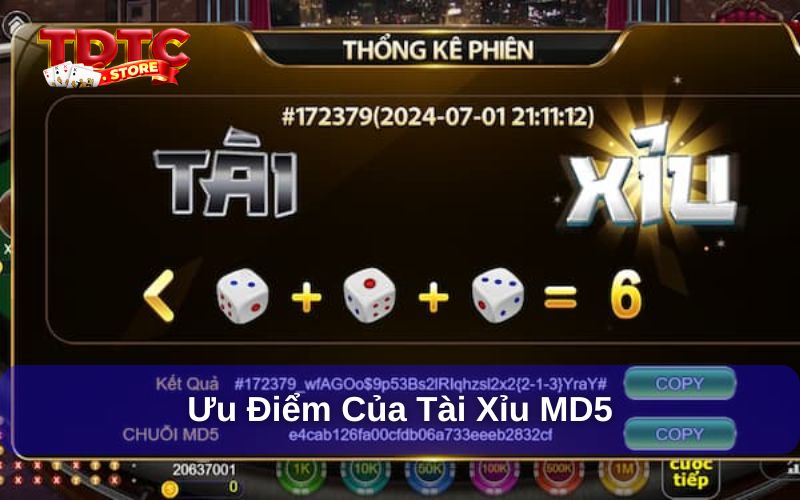 Tài xỉu MD5 - Trải nghiệm công nghệ cá cược minh bạch 4 Ưu điểm của tài xỉu công nghệ MD5 là mang đến sự minh bạch